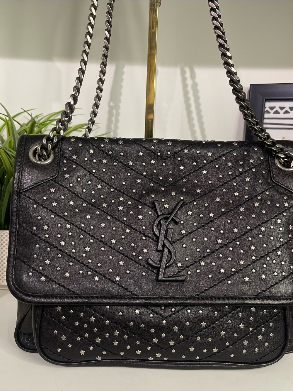Saint Laurent YSL Niki Black Star-Stud Quilted Leather Shoulder Bag